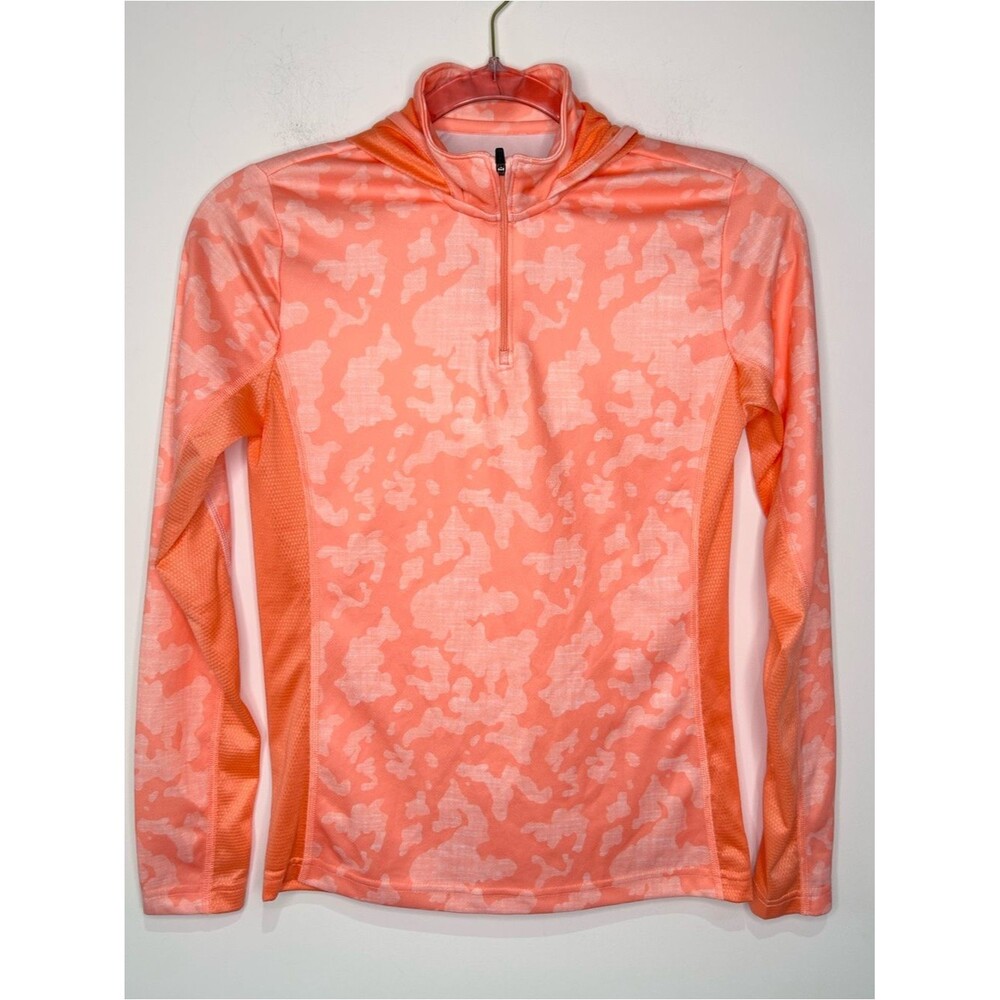 Huk Fishing Performance Hoodie 1/4 Zip Sun Shirt orange coral Camo XS UPF